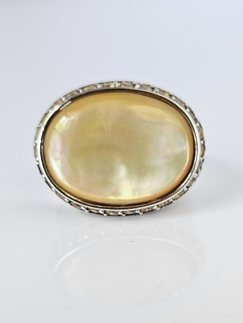 Vintage Mother of Pearl & Citrine Halo Ring in Sterling Silver Size 7! 😍